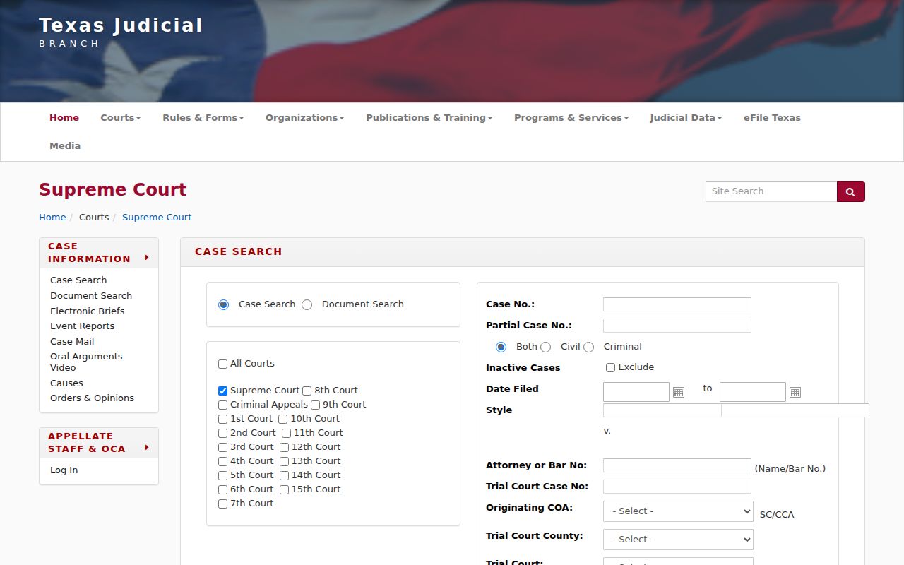 Scurry County criminal court case search through Texas appellate records