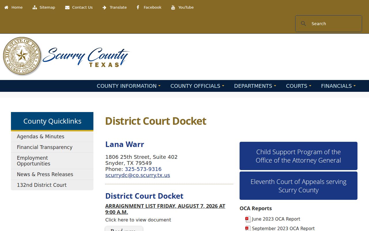 Scurry County criminal docket records from the District Clerk