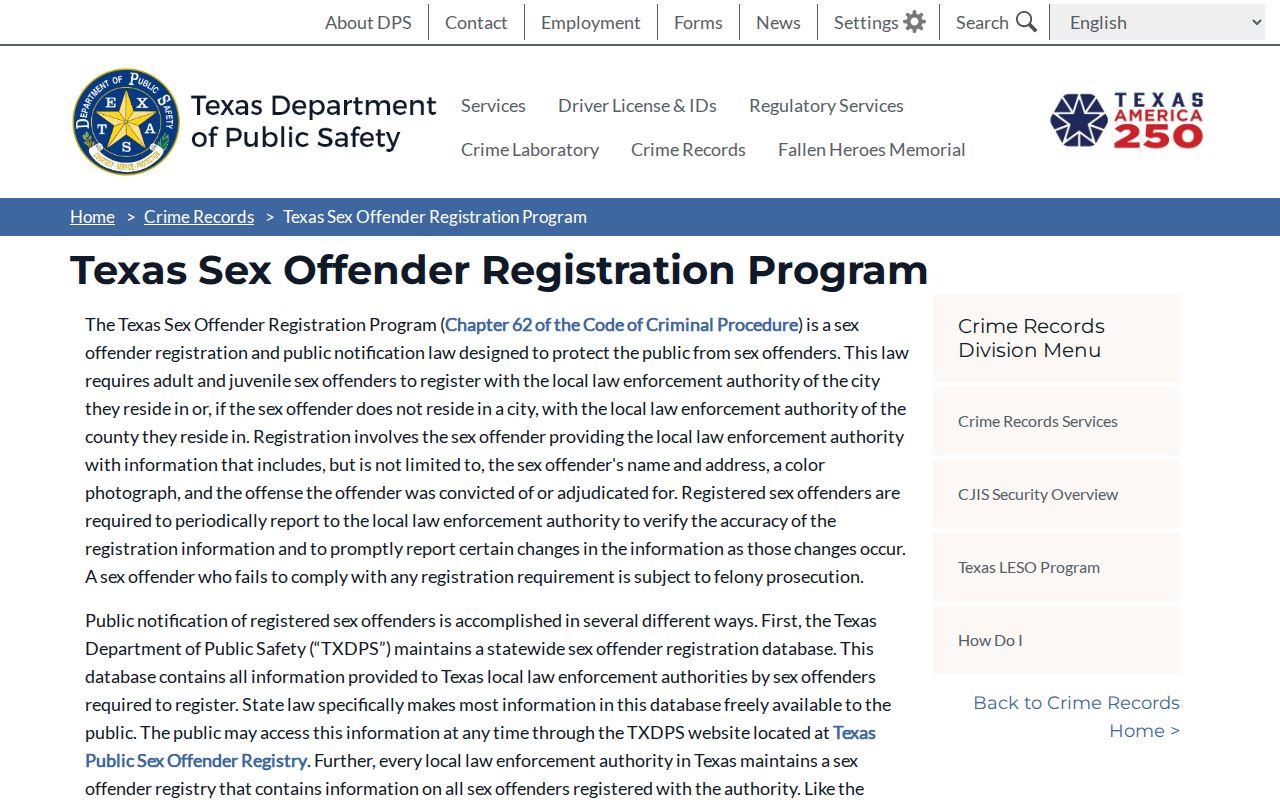 Scurry County sex offender registration program information from Texas DPS