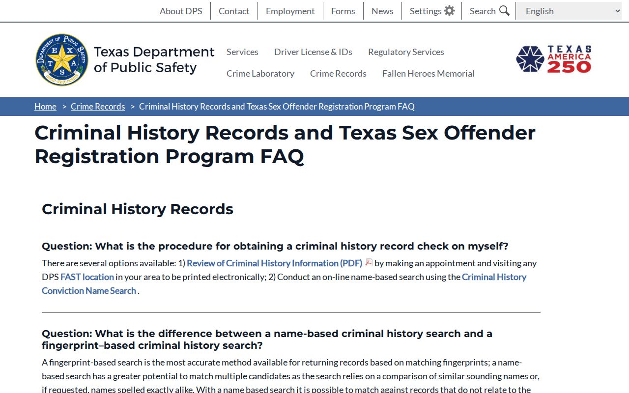 Scurry County sex offender check guidance from the Texas DPS registry FAQ