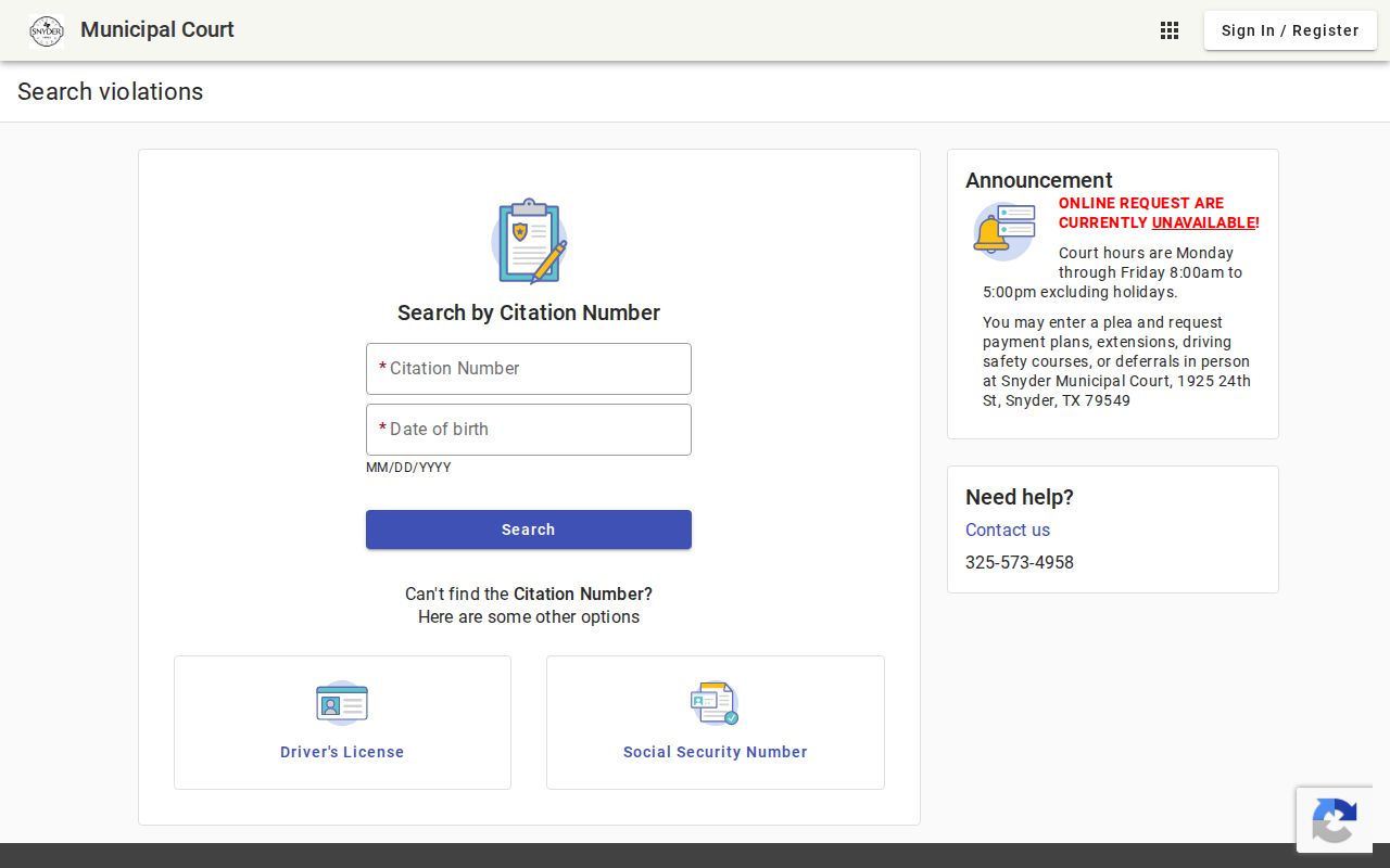 Snyder Municipal Court search for Snyder criminal records