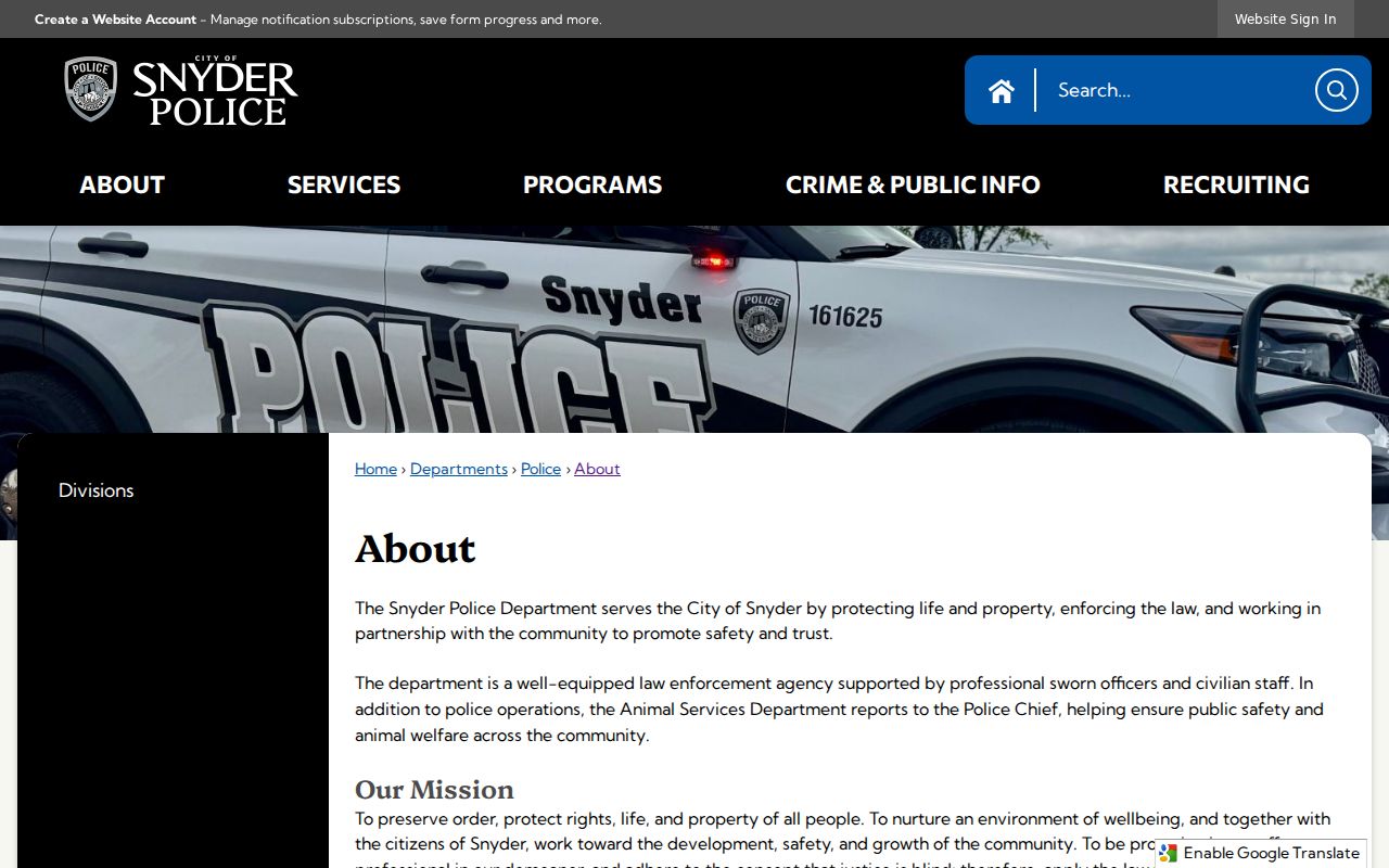 Snyder Police facility for Snyder criminal history records
